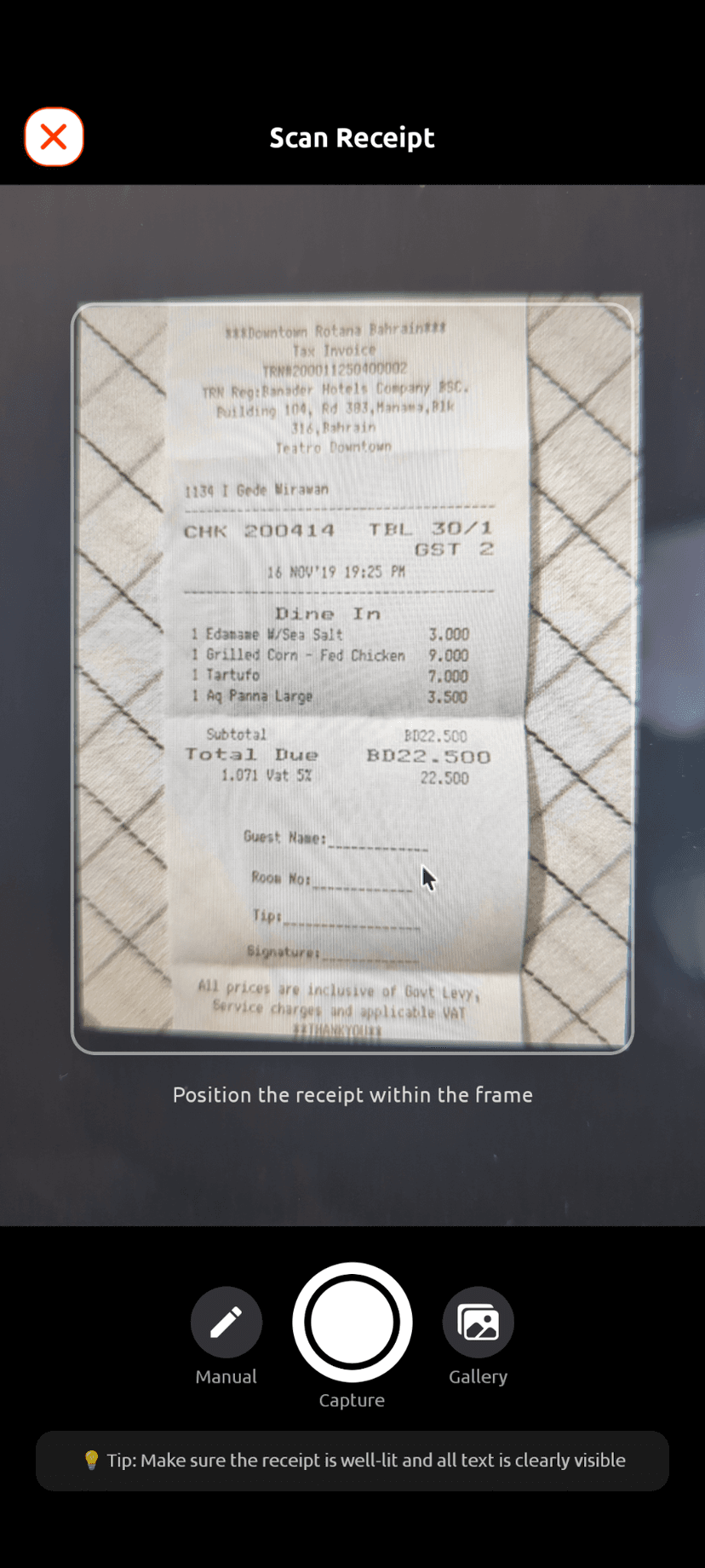 Snap & Scan Receipts
