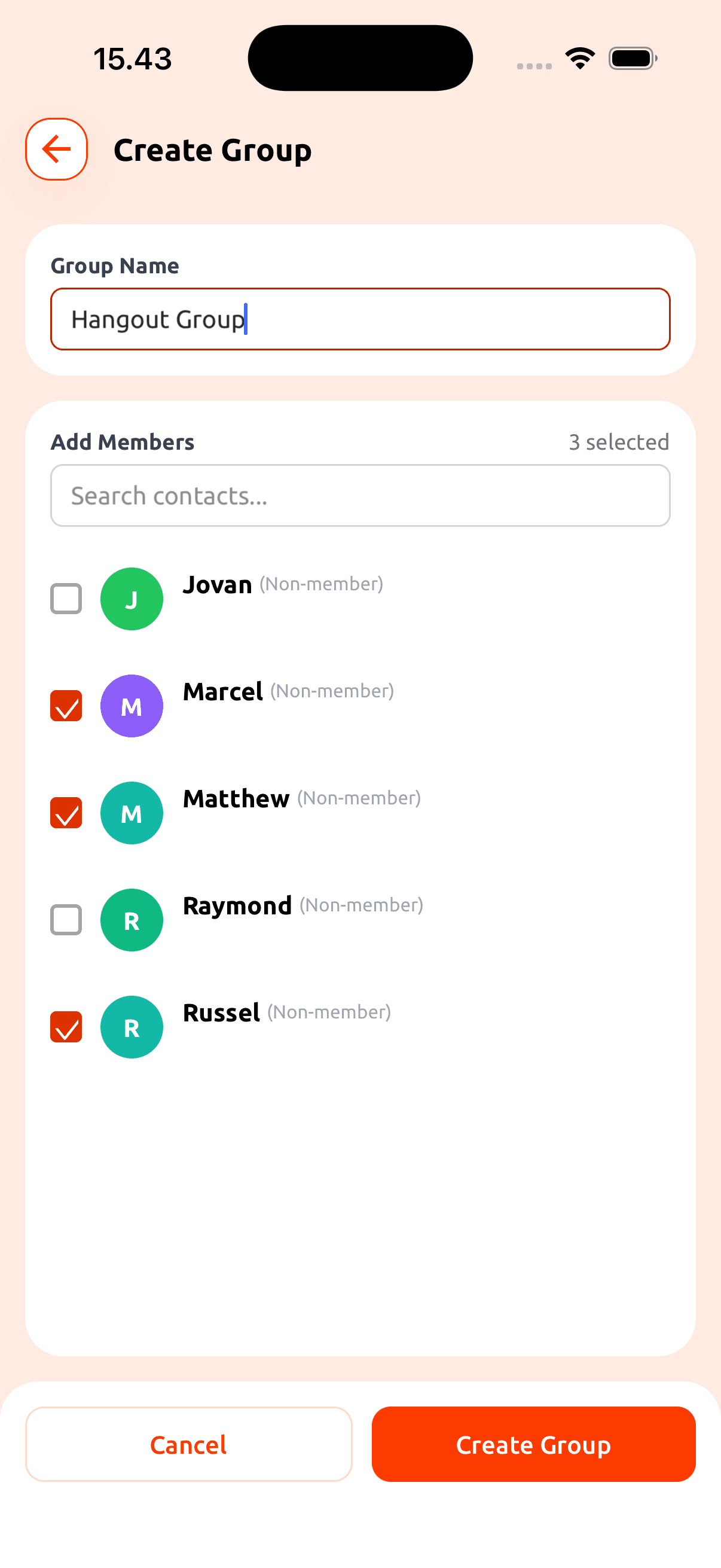 Groups & Friends screen